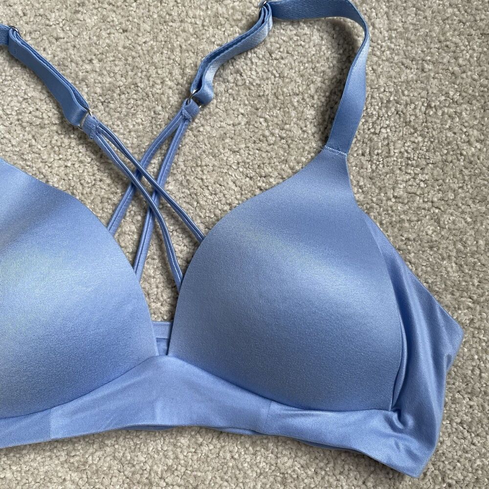Aerie Real Sunnie Wireless Bra Crossover Back Light Blue Supportive Size 34B - Picture 3 of 8